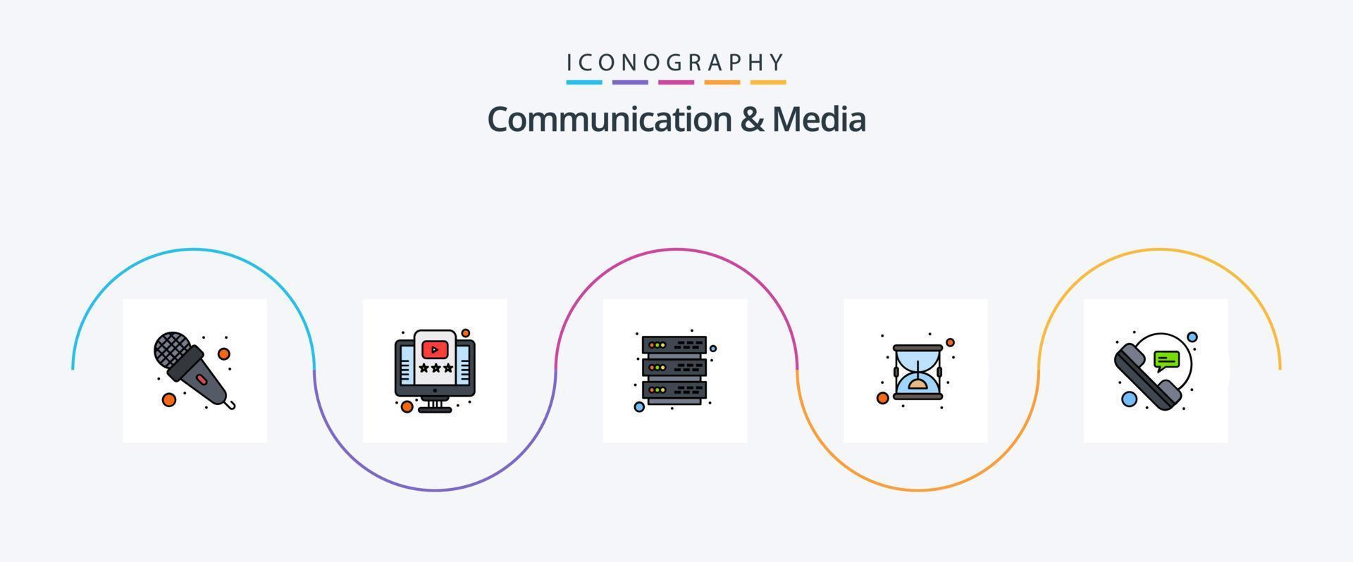 ligne de communication et de médias remplie de 5 icônes plates, y compris les communications. bulle. base de données. Sablier. heure vecteur