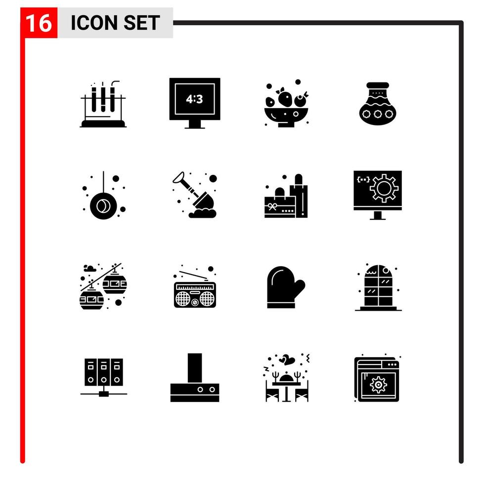 pack de 16 signes et symboles de glyphes solides modernes pour les supports d'impression Web tels que les éléments de conception vectoriels modifiables de l'eau du festival de la nourriture du mouvement du camping vecteur