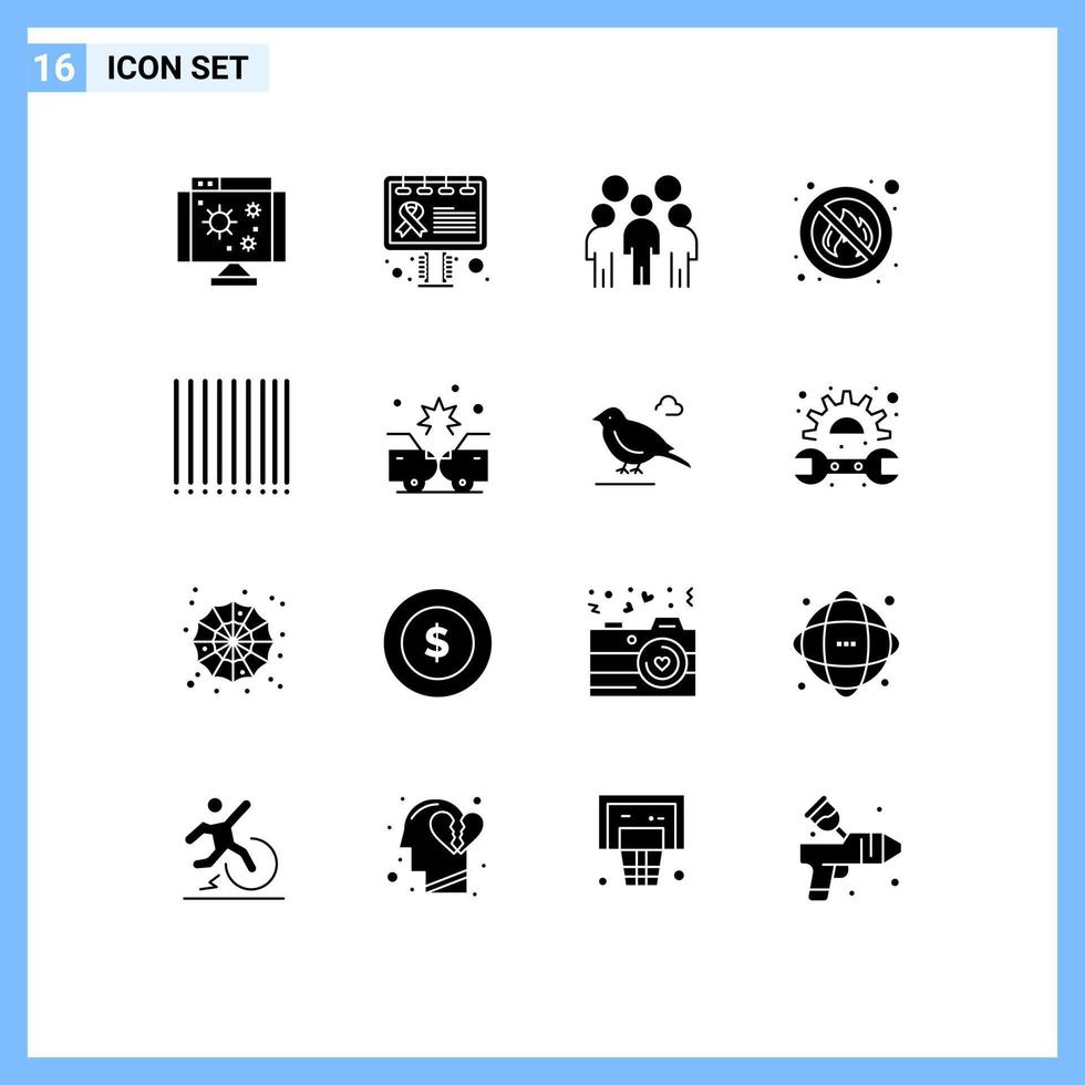 interface mobile glyphe solide ensemble de 16 pictogrammes de code à barres aucun élément de conception vectorielle modifiable de personne de feu de groupe vecteur
