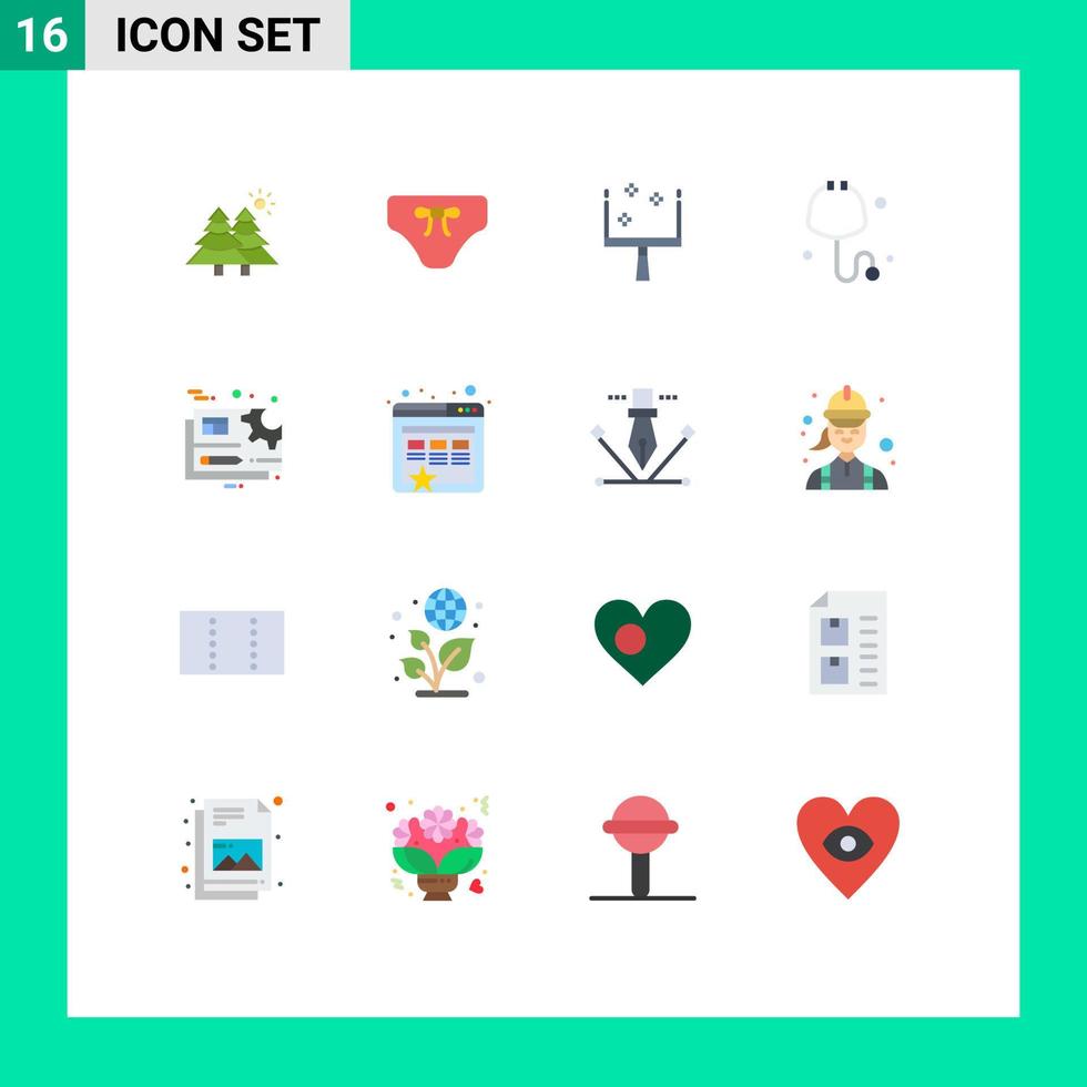 pack d'icônes vectorielles stock de 16 signes et symboles de ligne pour la configuration du fichier balai document médical modifiable pack d'éléments de conception de vecteur créatif