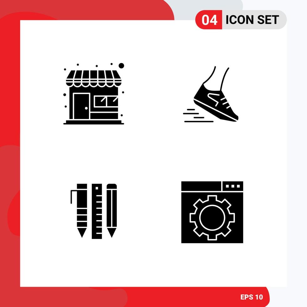 ensemble moderne de 4 glyphes et symboles solides tels que les outils du marché stockent des éléments de conception vectoriels modifiables fixes vecteur