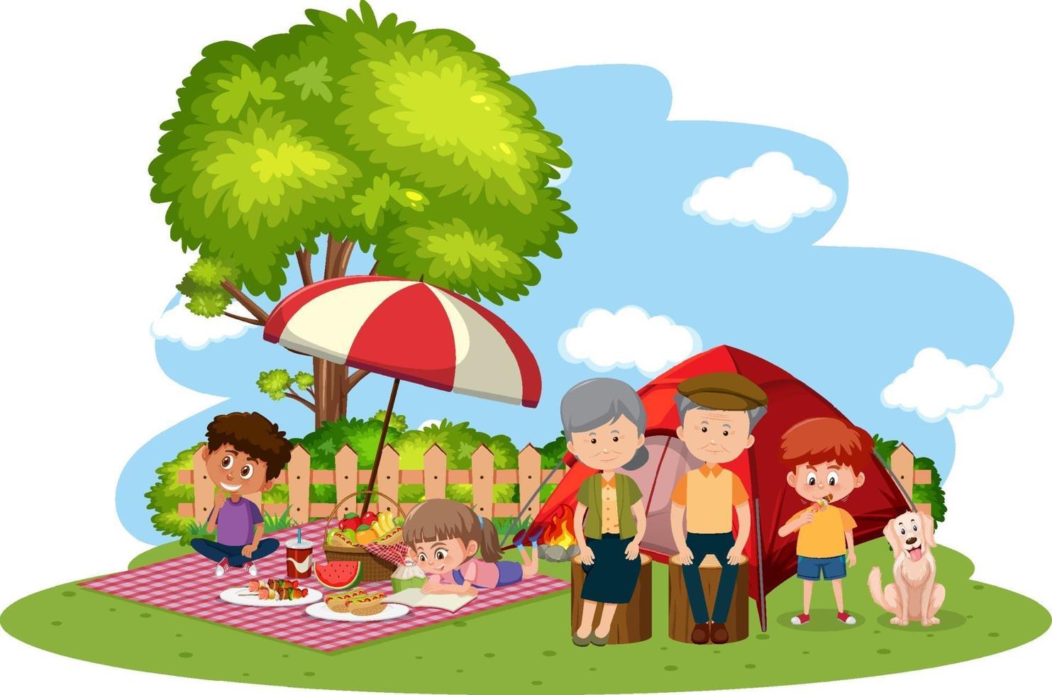 famille heureuse, camping dans le jardin vecteur