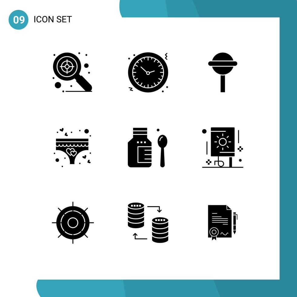 9 concept de glyphe solide pour sites Web mobiles et applications soins de santé médicaux bonbons romance amour éléments de conception vectoriels modifiables vecteur