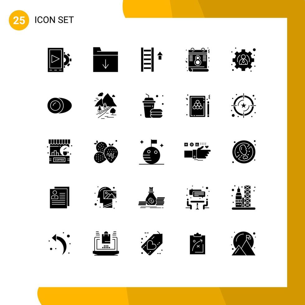 25 concept de glyphe solide pour les sites Web mobiles et les applications de cuisine utilisateur profil d'escalier féminisme éléments de conception vectoriels modifiables vecteur
