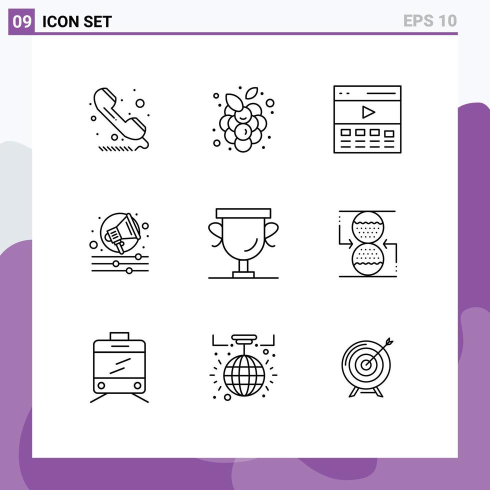 ensemble de pictogrammes de 9 contours simples de réalisations interface d'alerte de vignoble de campagne éléments de conception vectoriels modifiables vecteur