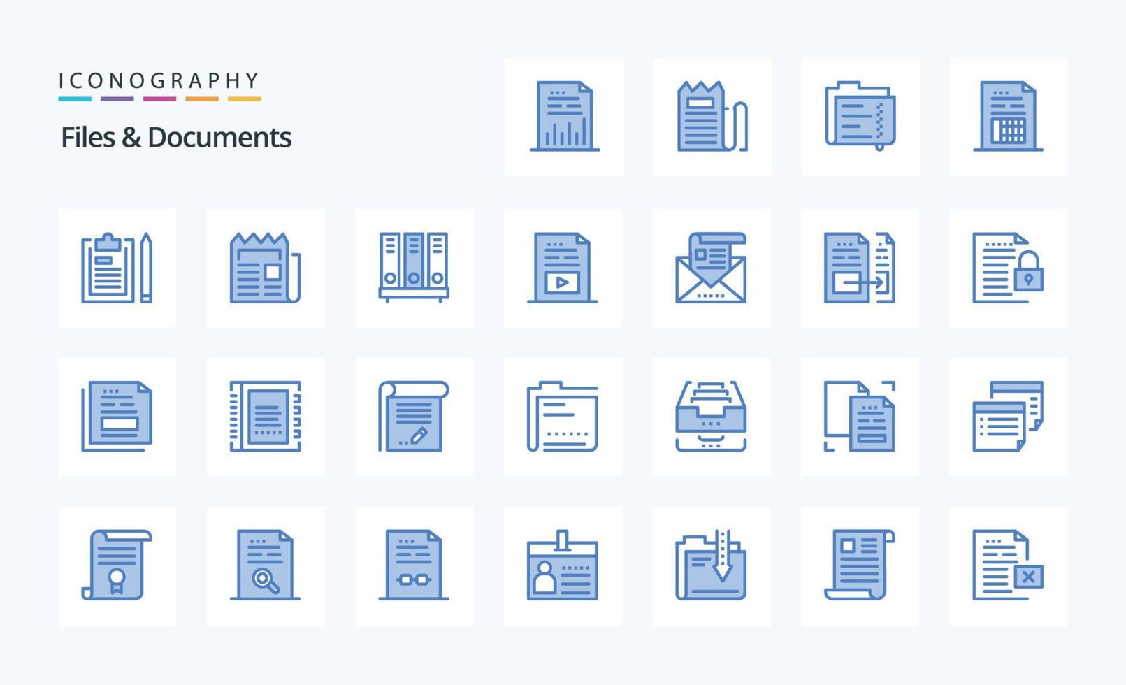 pack d'icônes bleues de 25 fichiers et documents vecteur