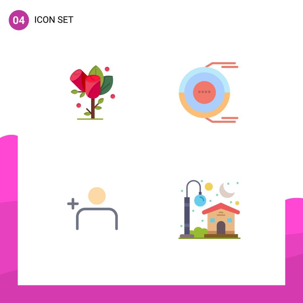 4 pack d'icônes plates d'interface utilisateur de signes et symboles modernes de fleur découvrir les gens diagramme de mariage définit des éléments de conception vectoriels modifiables vecteur