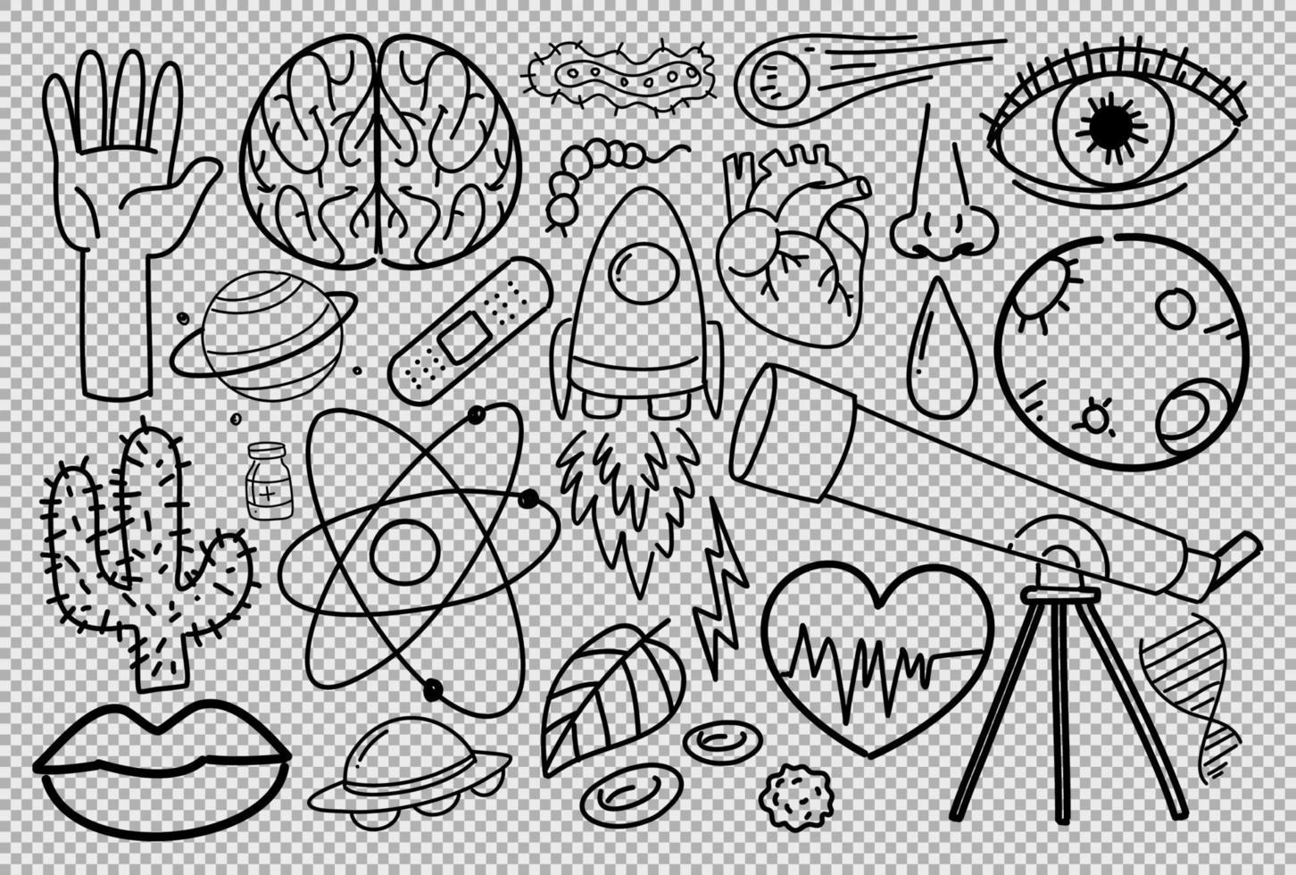 différents traits de doodle sur l'équipement scientifique sur fond transparent vecteur