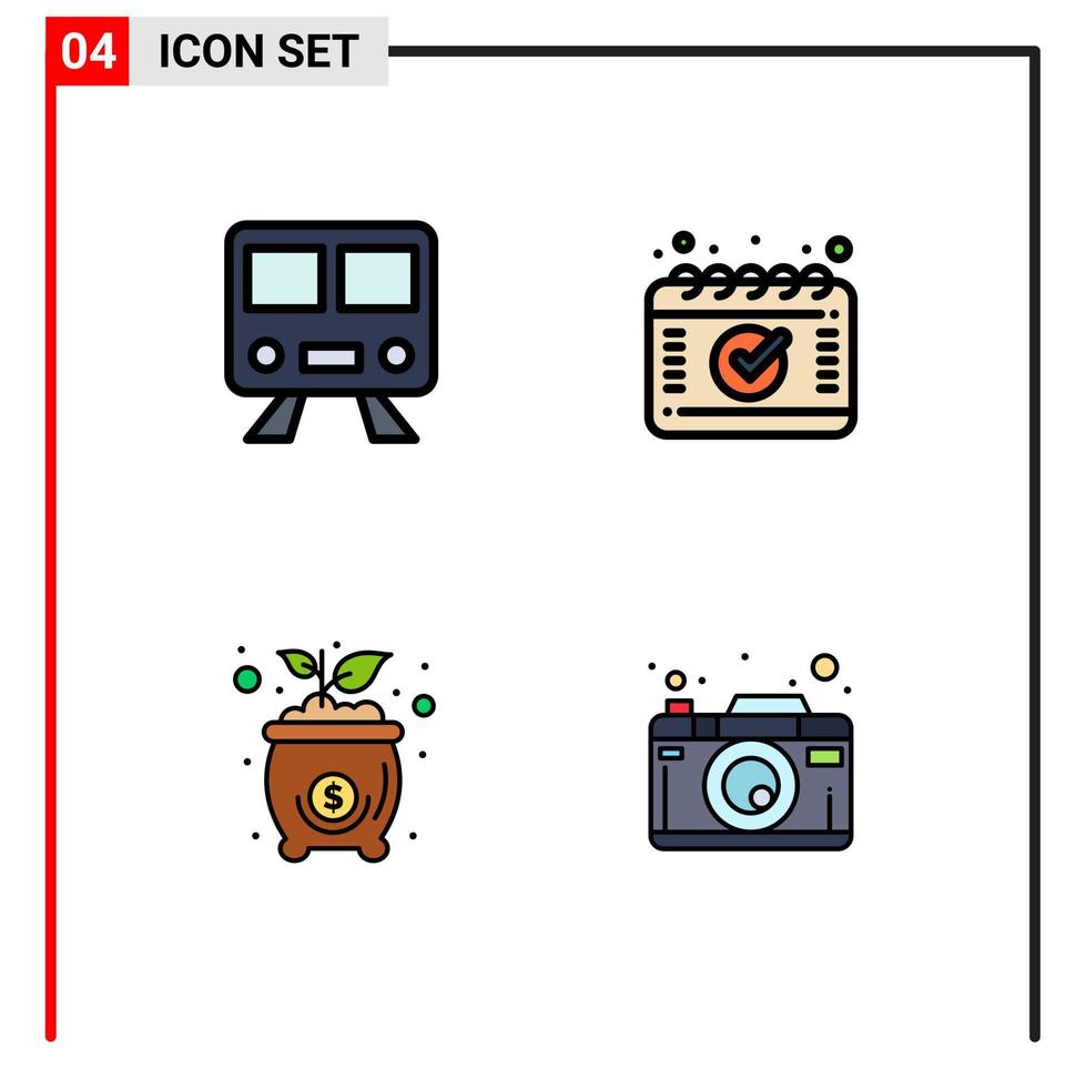 4 icônes créatives signes et symboles modernes de cartes investissement horaire de train caméra éléments de conception vectoriels modifiables vecteur