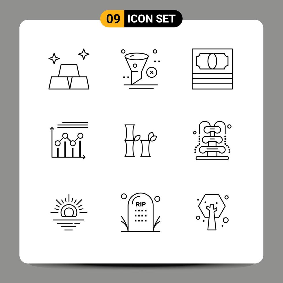 ensemble de 9 symboles d'icônes d'interface utilisateur modernes signes pour les éléments de conception vectoriels modifiables de graphique de croissance de trésorerie de ligne de chine vecteur