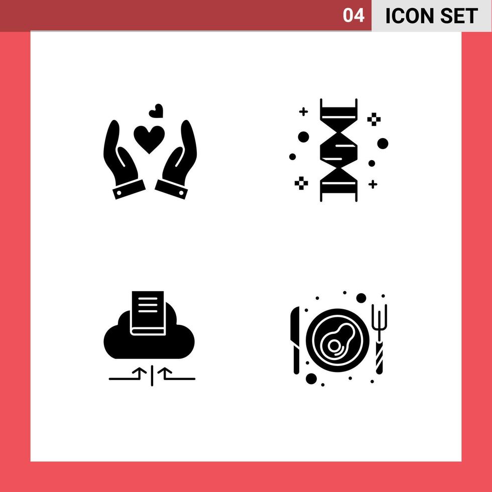 ensemble de 4 glyphes solides vectoriels sur la grille pour les éléments de conception vectoriels modifiables du livre de gène de mariage de nuage de main vecteur