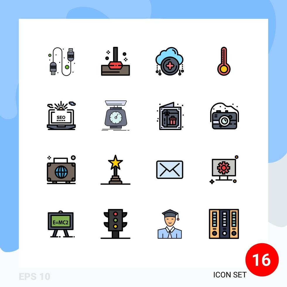 ensemble moderne de 16 lignes et symboles remplis de couleurs plates tels que la configuration web de nouveaux éléments de conception vectoriels créatifs modifiables par temps pour ordinateur portable vecteur