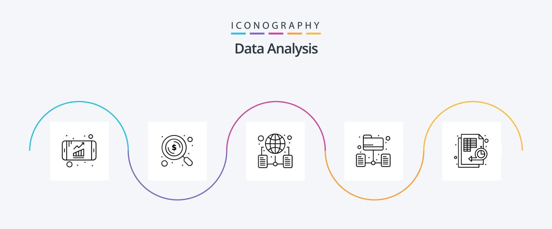 pack d'icônes ligne 5 d'analyse de données comprenant des données. réseau. mondial. dossier. serveur vecteur