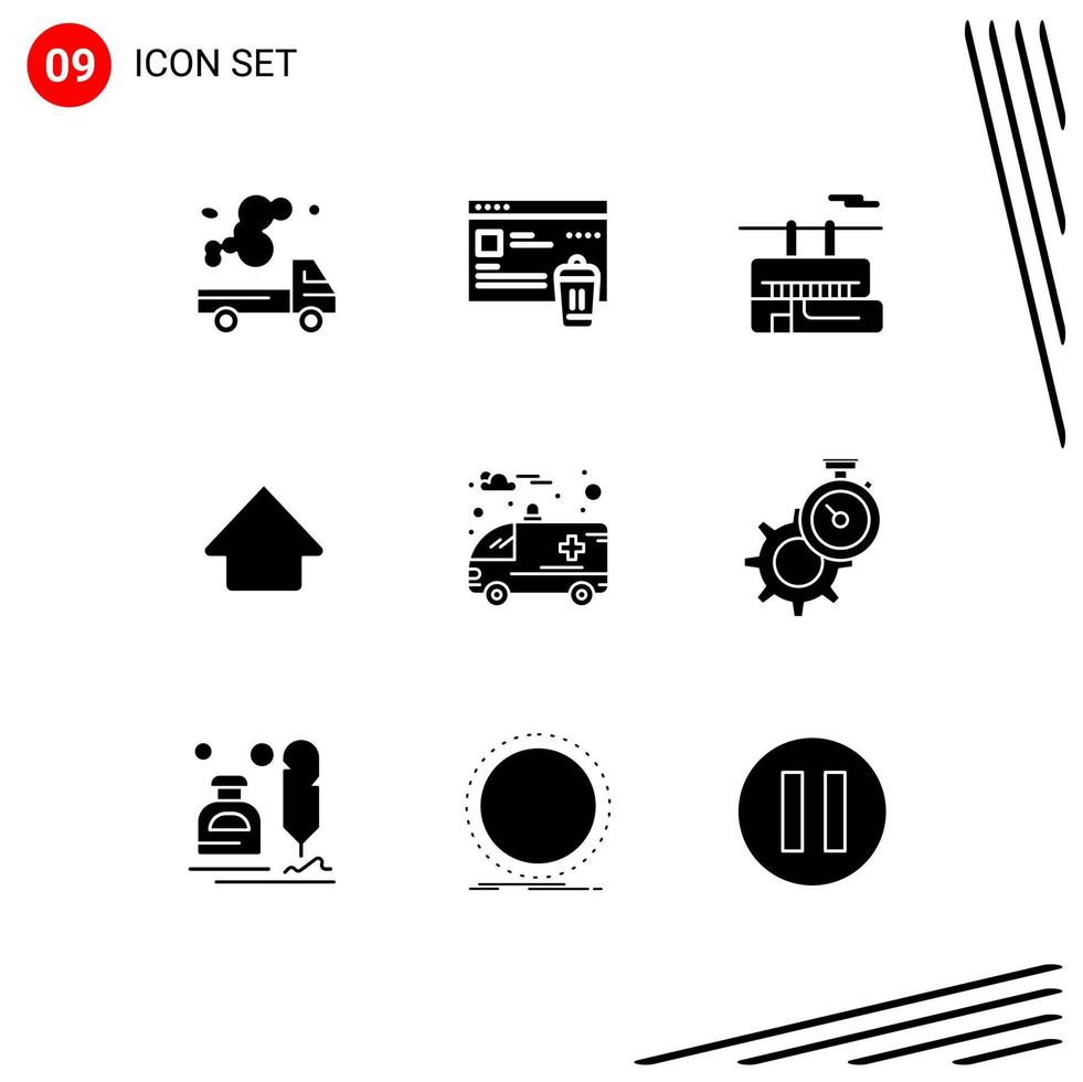 pack de lignes vectorielles modifiables de 9 glyphes solides simples de sécurité de téléchargement de voiture éléments de conception vectoriels modifiables de voyage vecteur