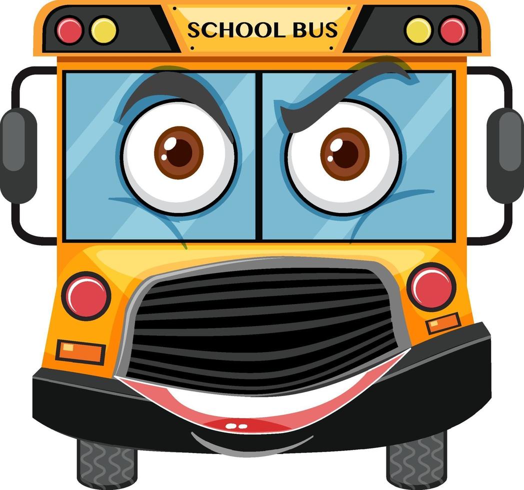 personnage de dessin animé de bus scolaire avec expression de visage sur fond blanc vecteur