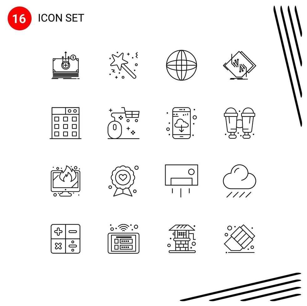 symboles d'icônes universels groupe de 16 contours modernes d'éléments de conception vectoriels modifiables de carte de circuit imprimé de prix de réseau d'entreprise vecteur