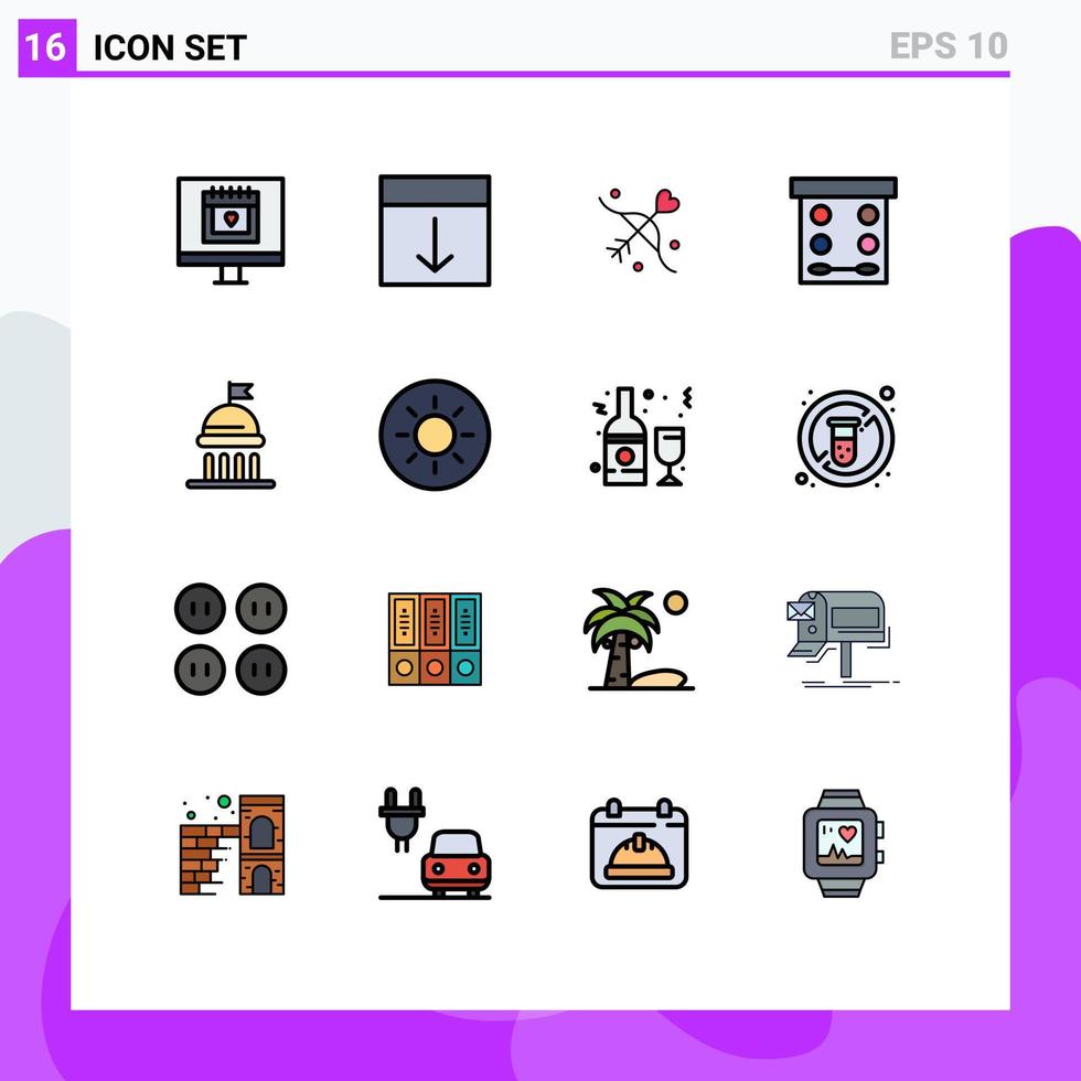 interface mobile ligne remplie de couleurs plates ensemble de 16 pictogrammes de page de maquillage de campagne ombre à paupières mariage éléments de conception vectoriels créatifs modifiables vecteur