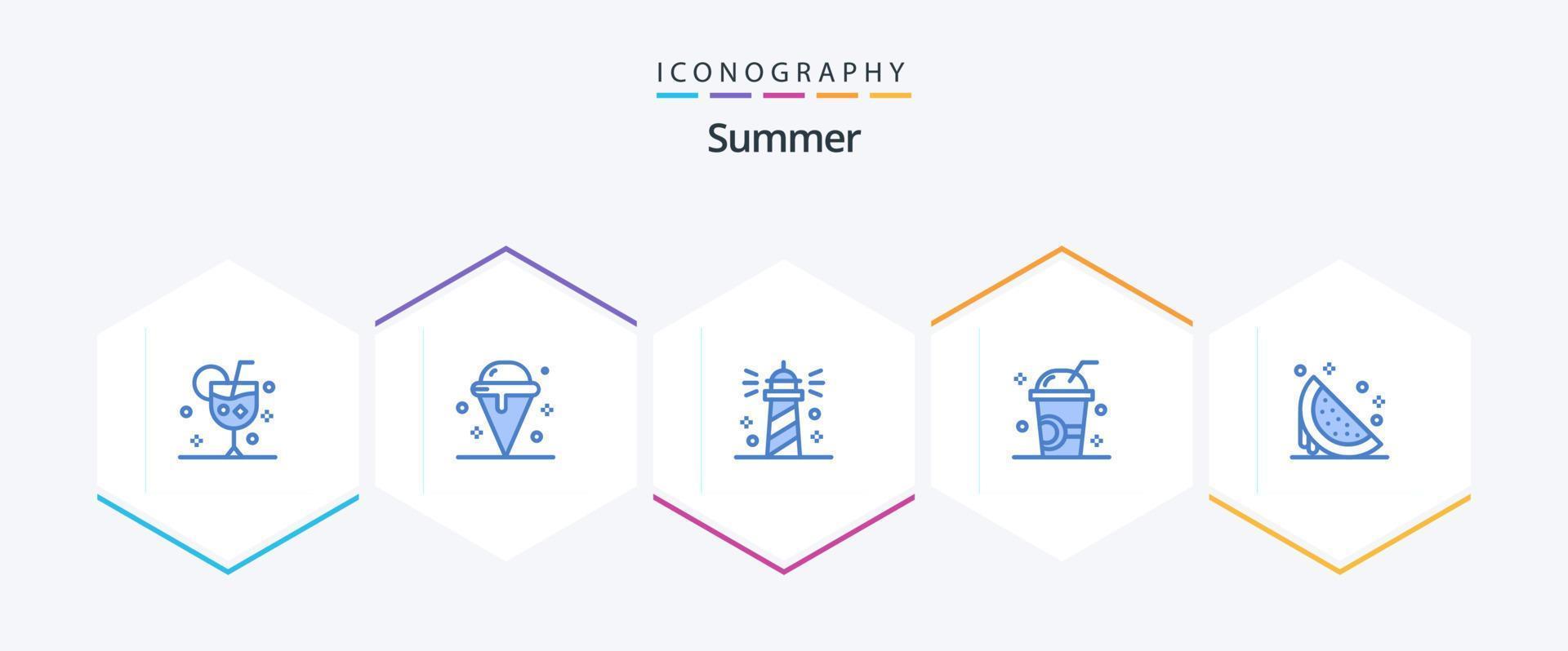 pack d'icônes bleu été 25, y compris la glace. boire. été. eau. océan vecteur
