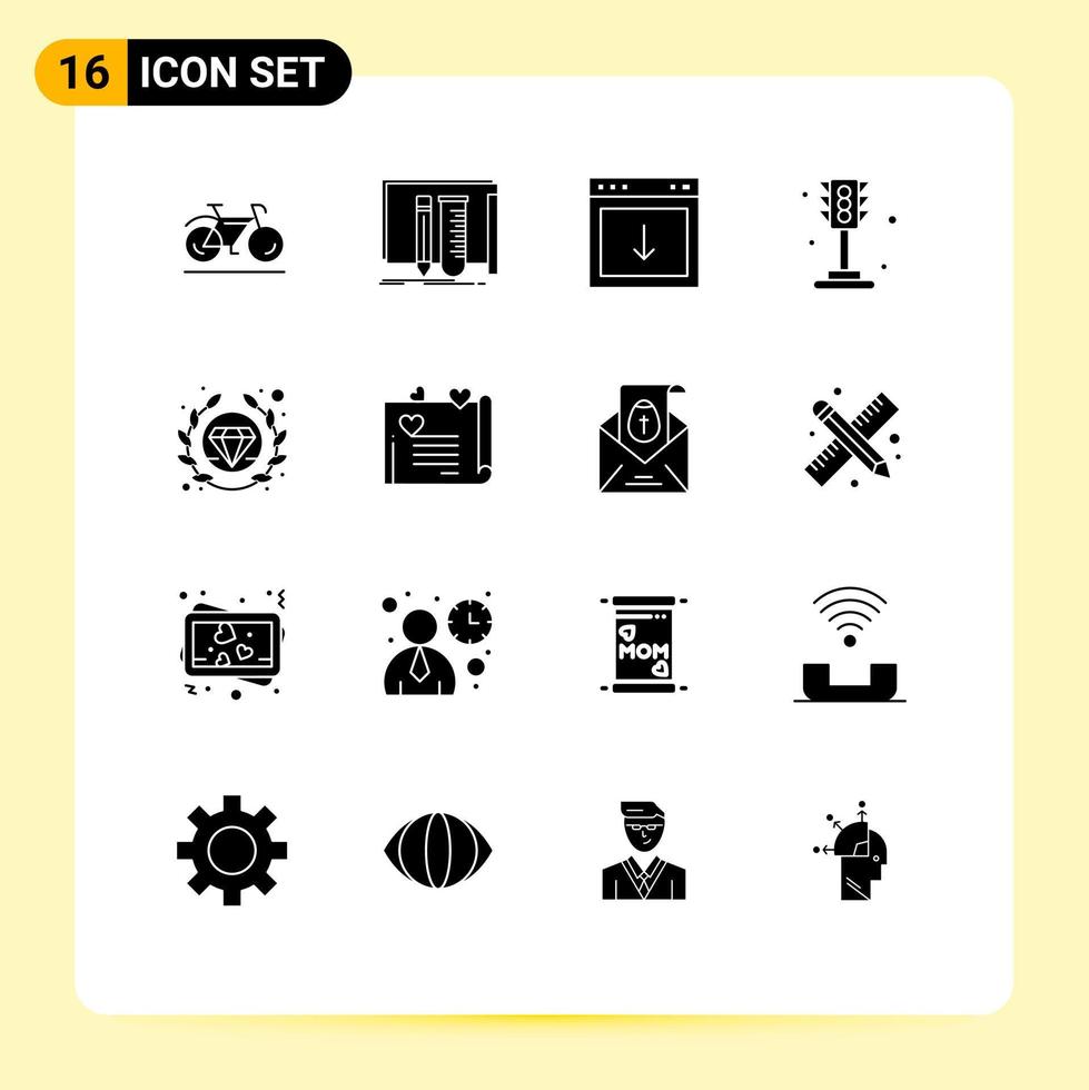 interface utilisateur pack de 16 glyphes solides de base d'outils de vie légère élément de ville éléments de conception vectoriels modifiables vecteur