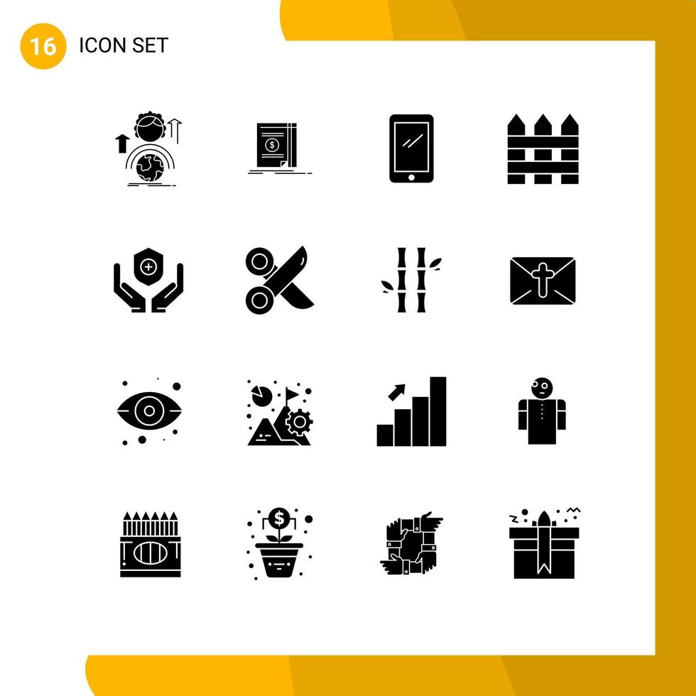 interface mobile glyphe solide ensemble de 16 pictogrammes de clôture intérieure roman barricade android éléments de conception vectoriels modifiables vecteur
