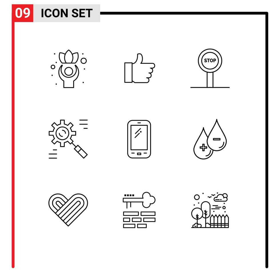 pack de lignes vectorielles modifiables de 9 contours simples de carte de processus de téléphone intelligent éléments de conception vectoriels modifiables d'entreprise efficaces vecteur