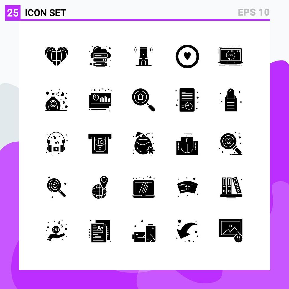 25 concept de glyphe solide pour les sites Web mobiles et applications app heart server amour phare éléments de conception vectoriels modifiables vecteur