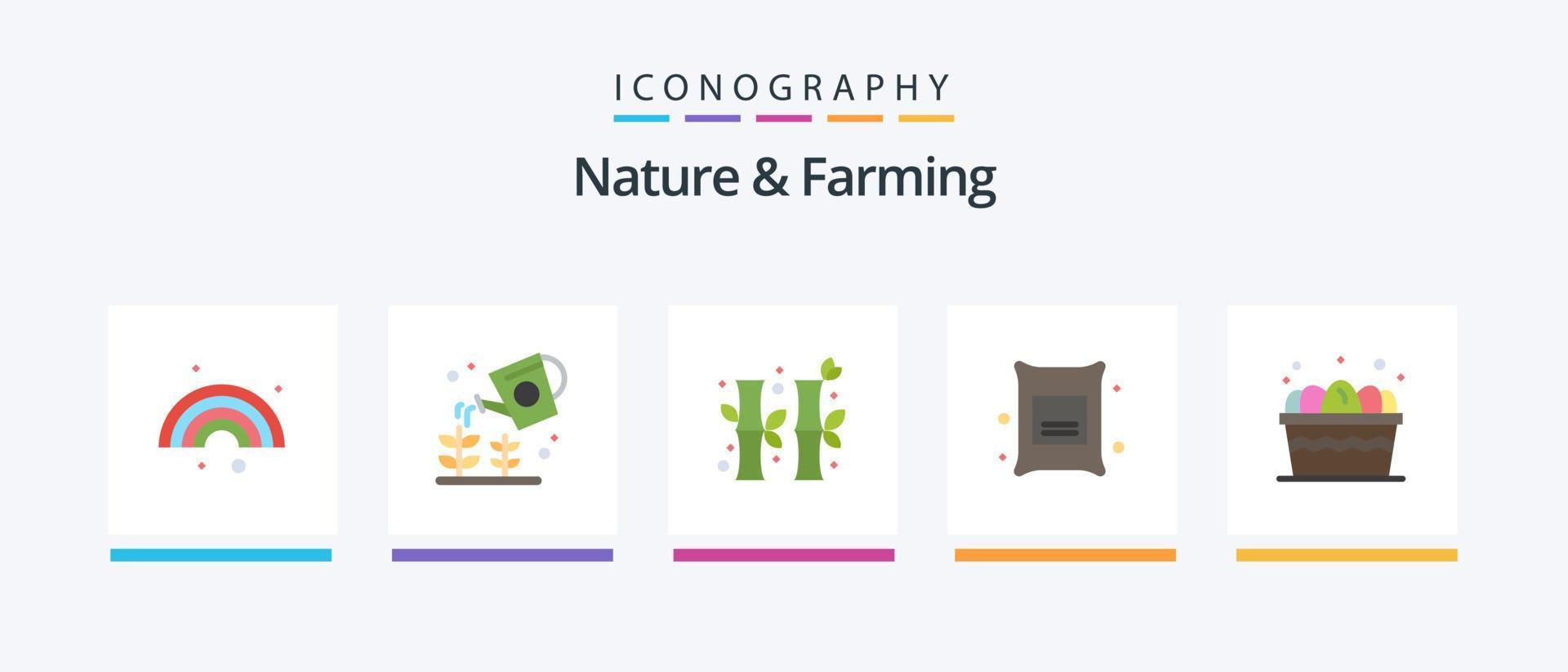 pack d'icônes plat 5 nature et agriculture, y compris oeuf. blé. bambou. nourriture. orge. conception d'icônes créatives vecteur