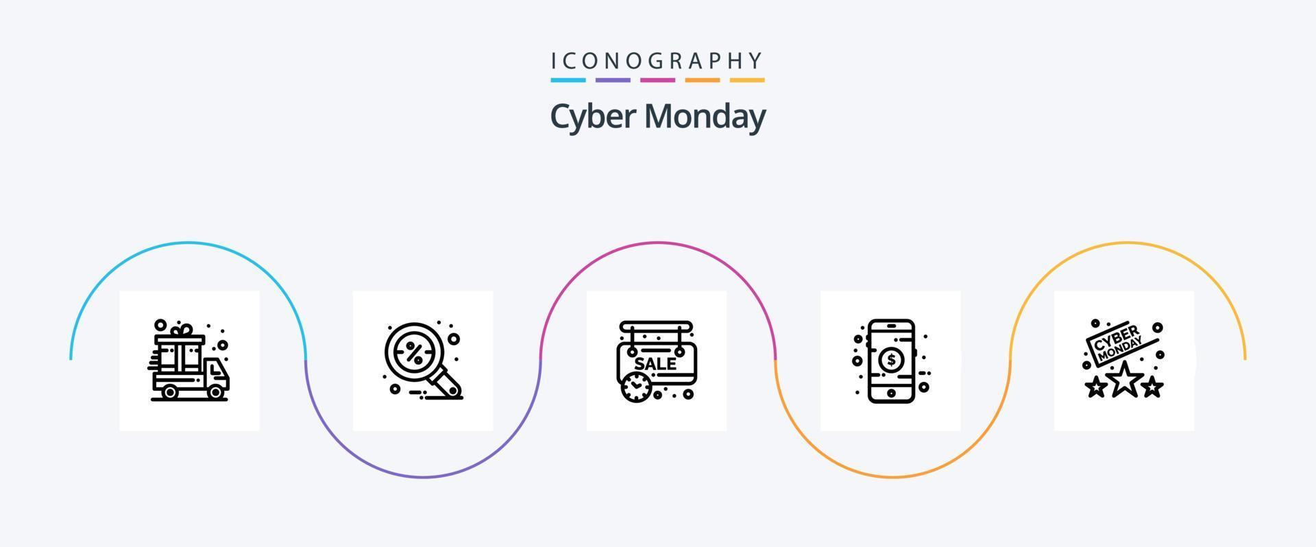 pack d'icônes cyber lundi ligne 5 avec réduction. notation. temps. boutique. en ligne vecteur