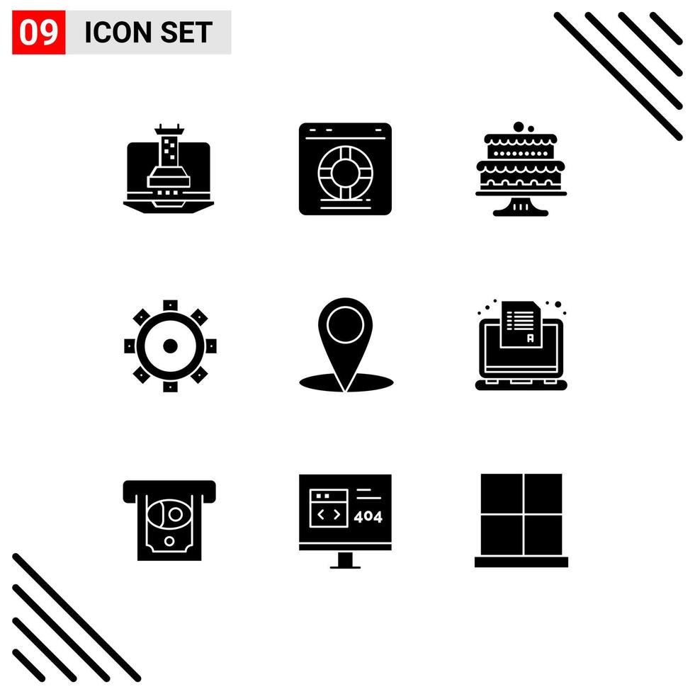 ensemble de 9 glyphes solides vectoriels sur la grille pour les gâteaux de construction de service de réglage de carte éléments de conception vectoriels modifiables vecteur