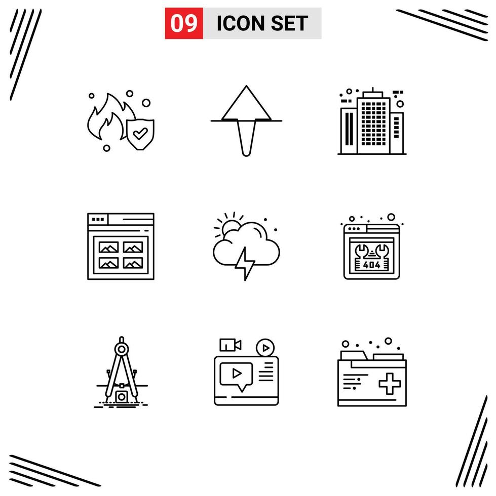 9 contours vectoriels thématiques et symboles modifiables des éléments de conception vectoriels modifiables de la page du site Web de construction d'images météo vecteur
