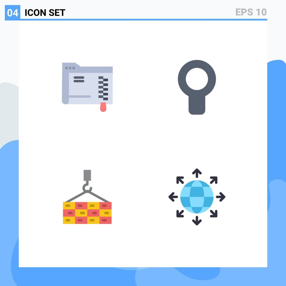 ensemble moderne de 4 icônes plates pictogramme d'éléments de conception vectorielle modifiables de grue aérienne de stockage de fret de données vecteur
