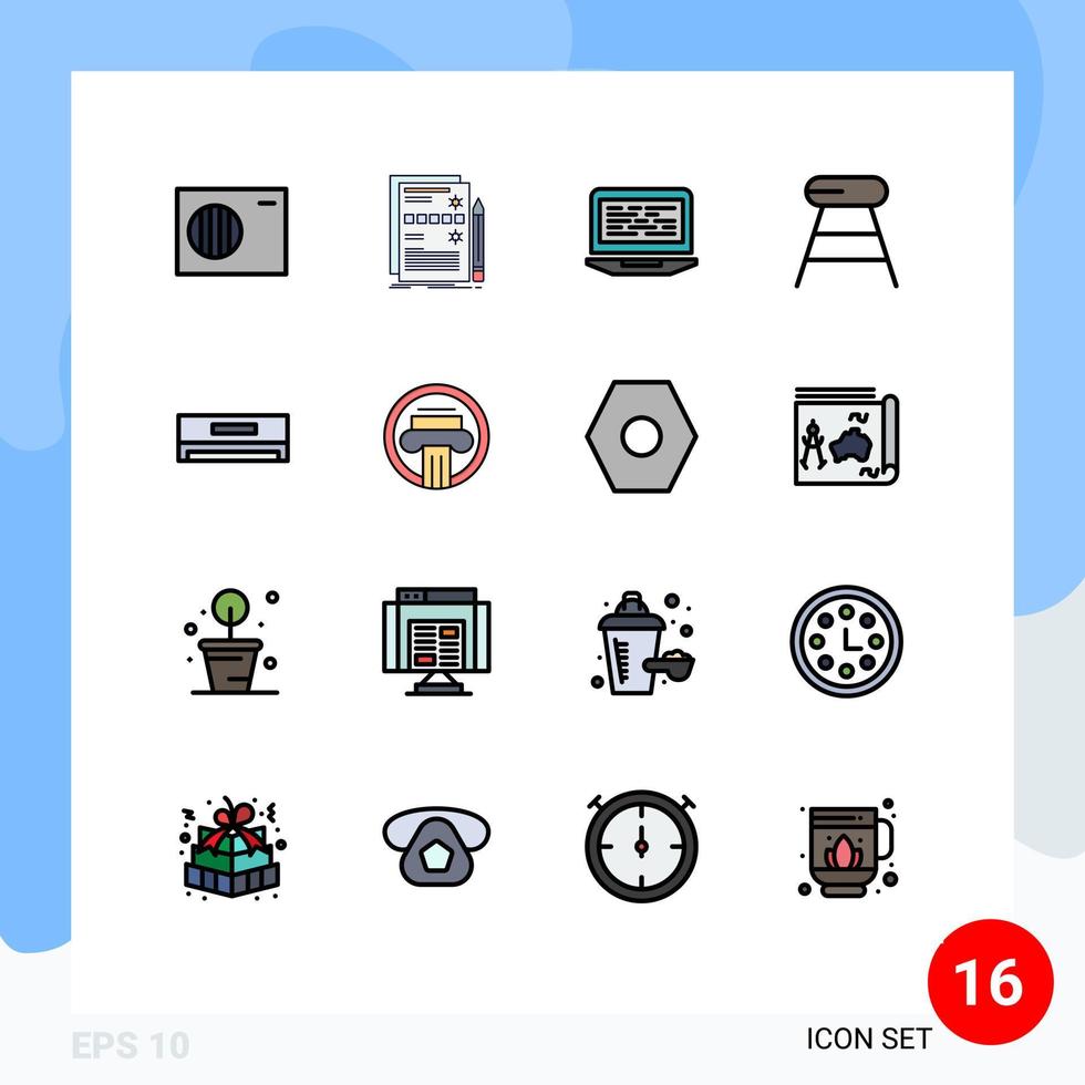 groupe de 16 lignes remplies de couleurs plates signes et symboles pour climatiseur nourriture ordinateur portable boisson ordinateur modifiable éléments de conception de vecteur créatif