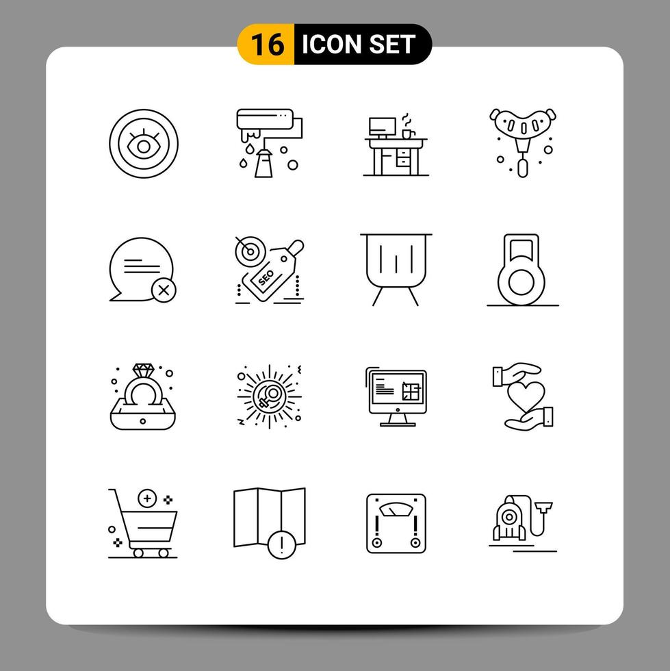 pack de 16 signes et symboles de contours modernes pour les supports d'impression Web tels que la communication saucisse travail grill barbecue éléments de conception vectoriels modifiables vecteur
