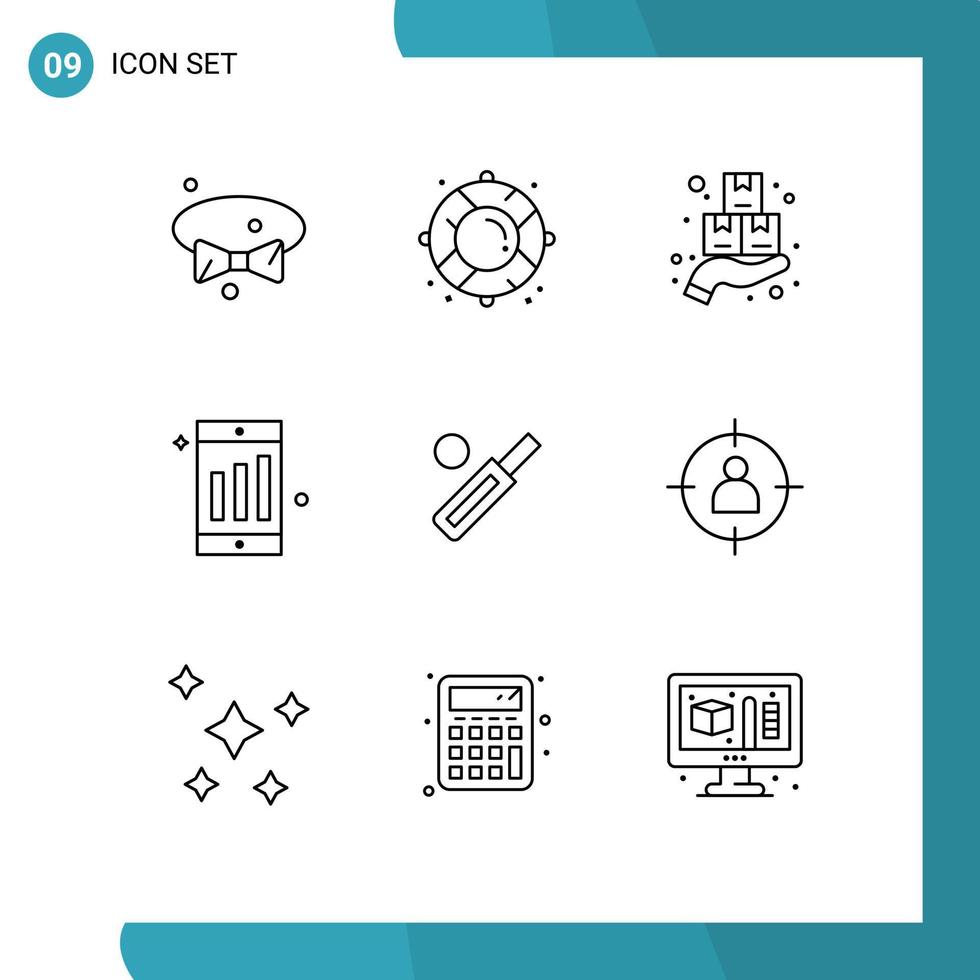 pack d'interface utilisateur de 9 contours de base d'éléments de conception vectoriels modifiables de signe de cellule de paquet de graphique à billes vecteur