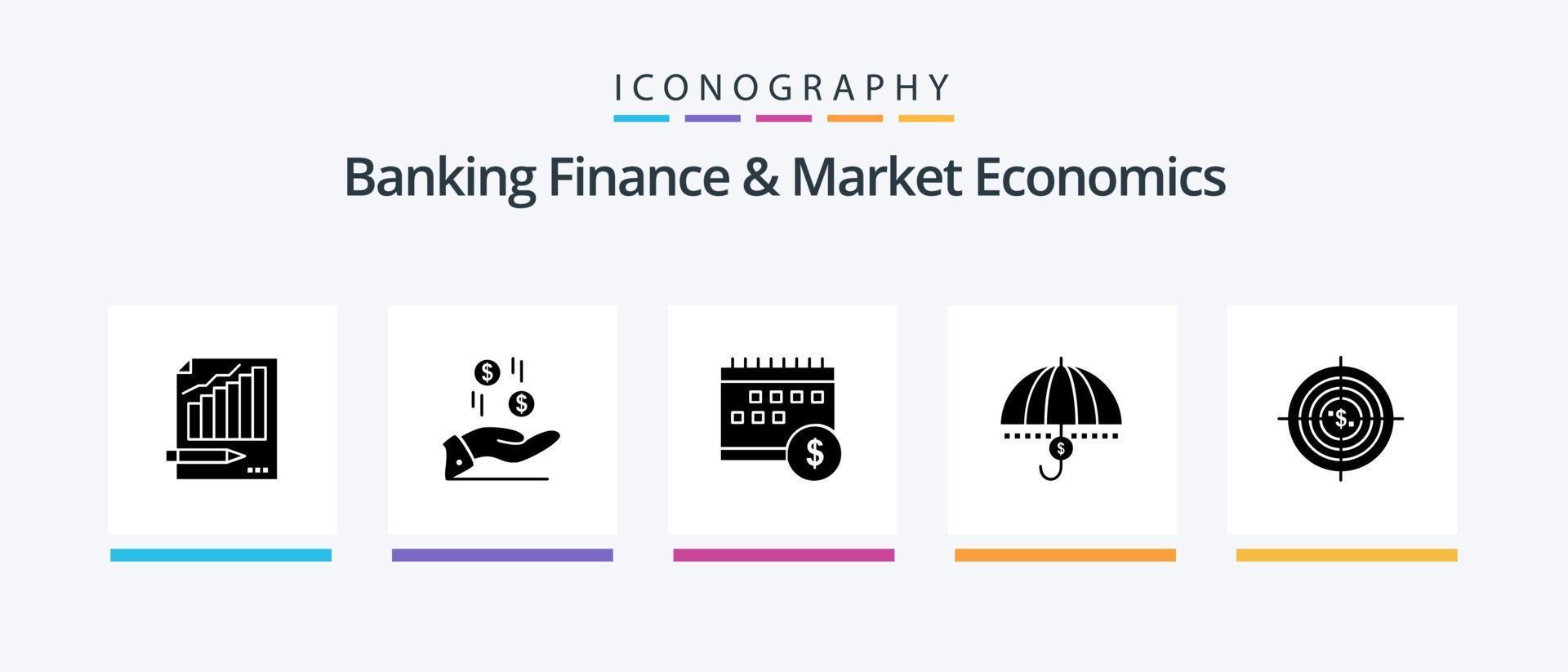pack d'icônes glyphe 5 de finance bancaire et d'économie de marché, y compris économique. argent. dollar. dollar. calendrier. conception d'icônes créatives vecteur