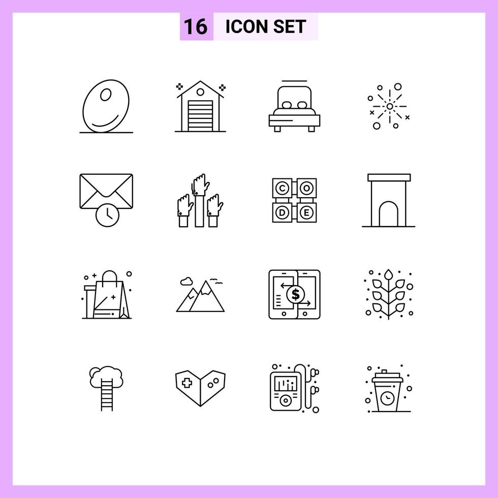 16 icônes créatives signes et symboles modernes de feux d'artifice diwali heart crackers boom éléments de conception vectoriels modifiables vecteur