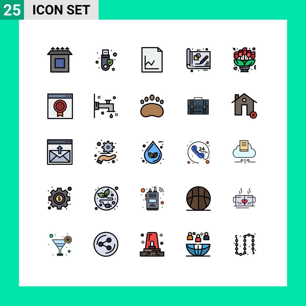 25 couleurs plates de lignes remplies de vecteurs thématiques et symboles modifiables d'idée de document de bouquet d'amour brouillon d'éléments de conception vectoriels modifiables vecteur