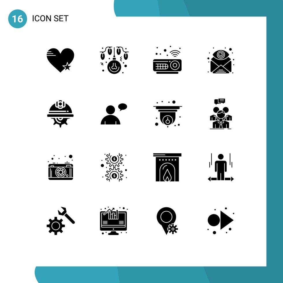 16 concept de glyphe solide pour les sites Web mobiles et les applications cap trouver des lumières attachement des yeux éléments de conception vectoriels modifiables vecteur