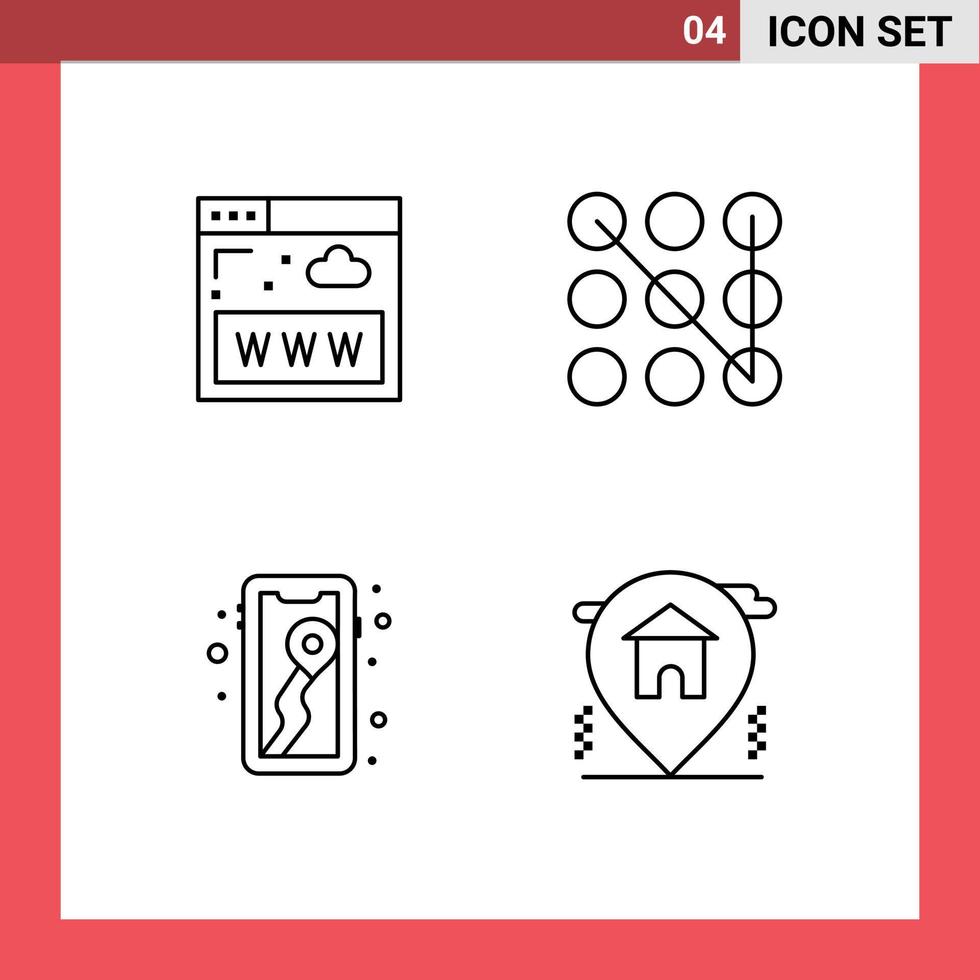 4 icônes créatives signes et symboles modernes de communication carte www emplacement de sécurité éléments de conception vectoriels modifiables vecteur