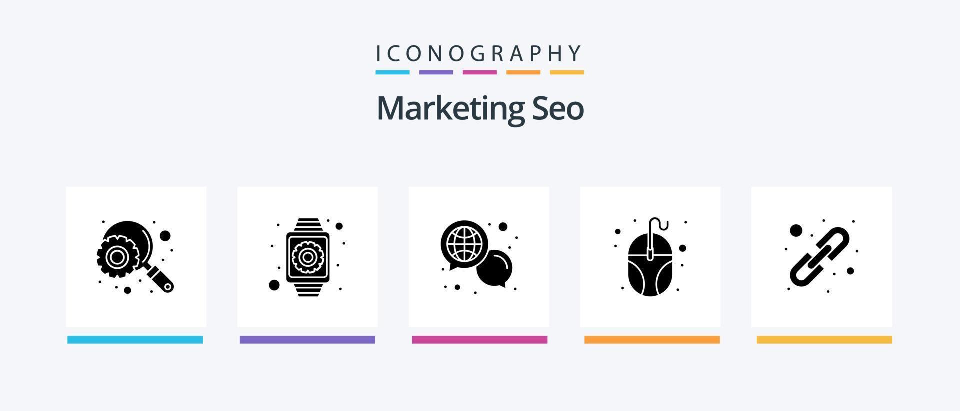 pack d'icônes marketing seo glyph 5 comprenant la création de liens. souris. discuter. moniteur. l'informatique. conception d'icônes créatives vecteur