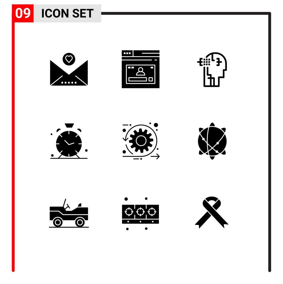 9 interface utilisateur pack de glyphes solides de signes et symboles modernes d'alerte de développement alarme de temps artificielle éléments de conception vectoriels modifiables vecteur