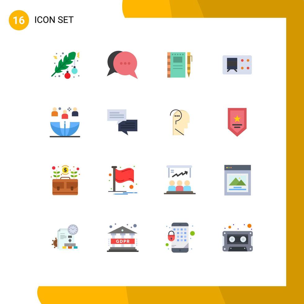 16 pack de couleurs plates de l'interface utilisateur de signes et symboles modernes de crayon de chemin de fer à bulles de billet indépendant pack modifiable d'éléments de conception de vecteur créatif