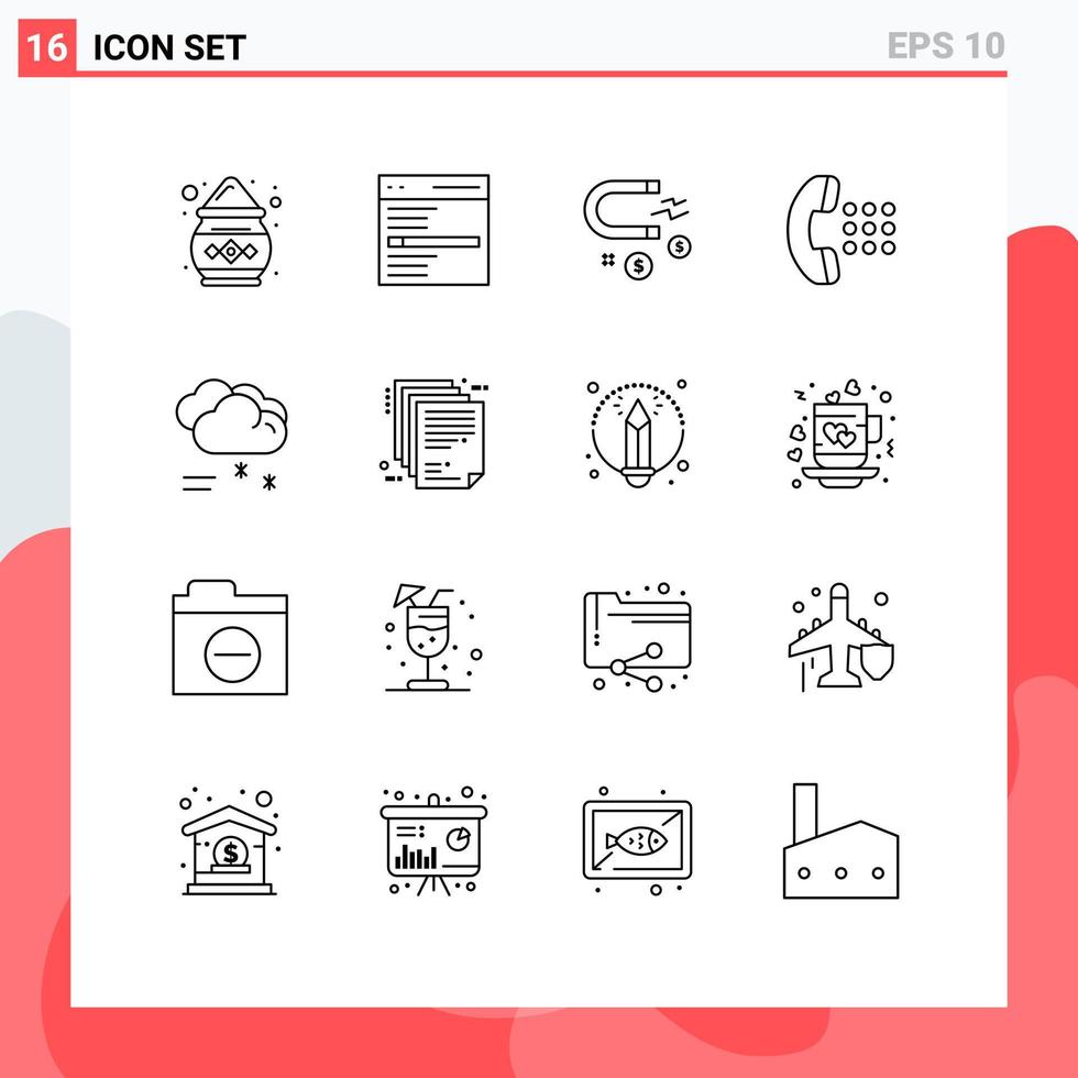 pack de lignes vectorielles modifiables de 16 contours simples de nuage pleuvant cadran utilisateur appel aimant éléments de conception vectoriels modifiables vecteur