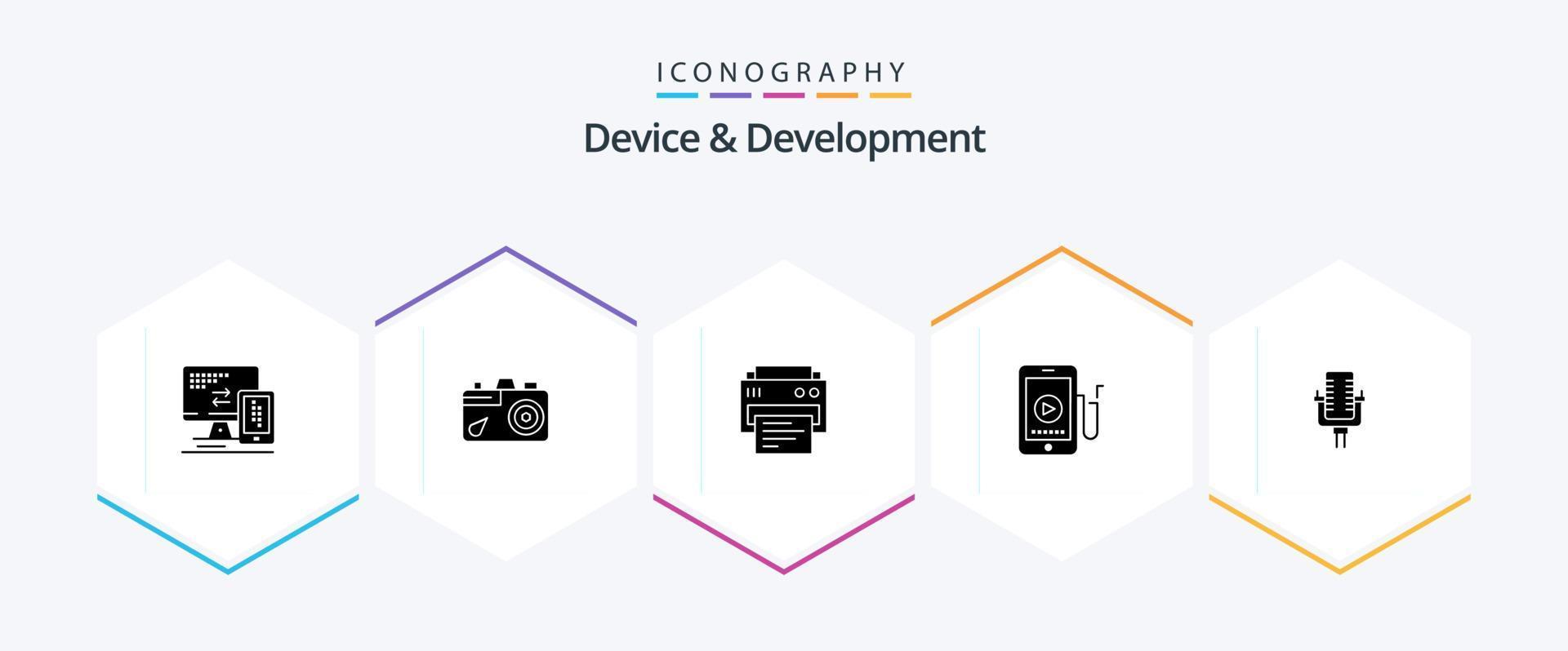 appareil et développement pack d'icônes de 25 glyphes, y compris multimédia. éducation. imprimante. cellule . musique vecteur