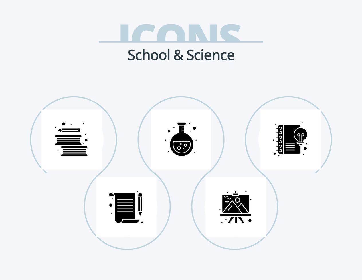 pack d'icônes de glyphe scolaire et scientifique 5 conception d'icônes. créatif. ballon. livres. laboratoire. chimie vecteur