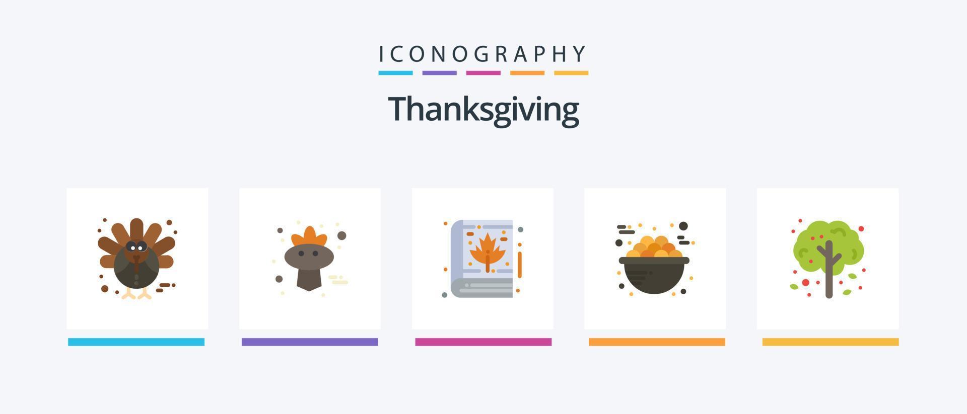pack d'icônes plat 5 de thanksgiving, y compris la pomme. petit-déjeuner. automne. bouillie. bol. conception d'icônes créatives vecteur