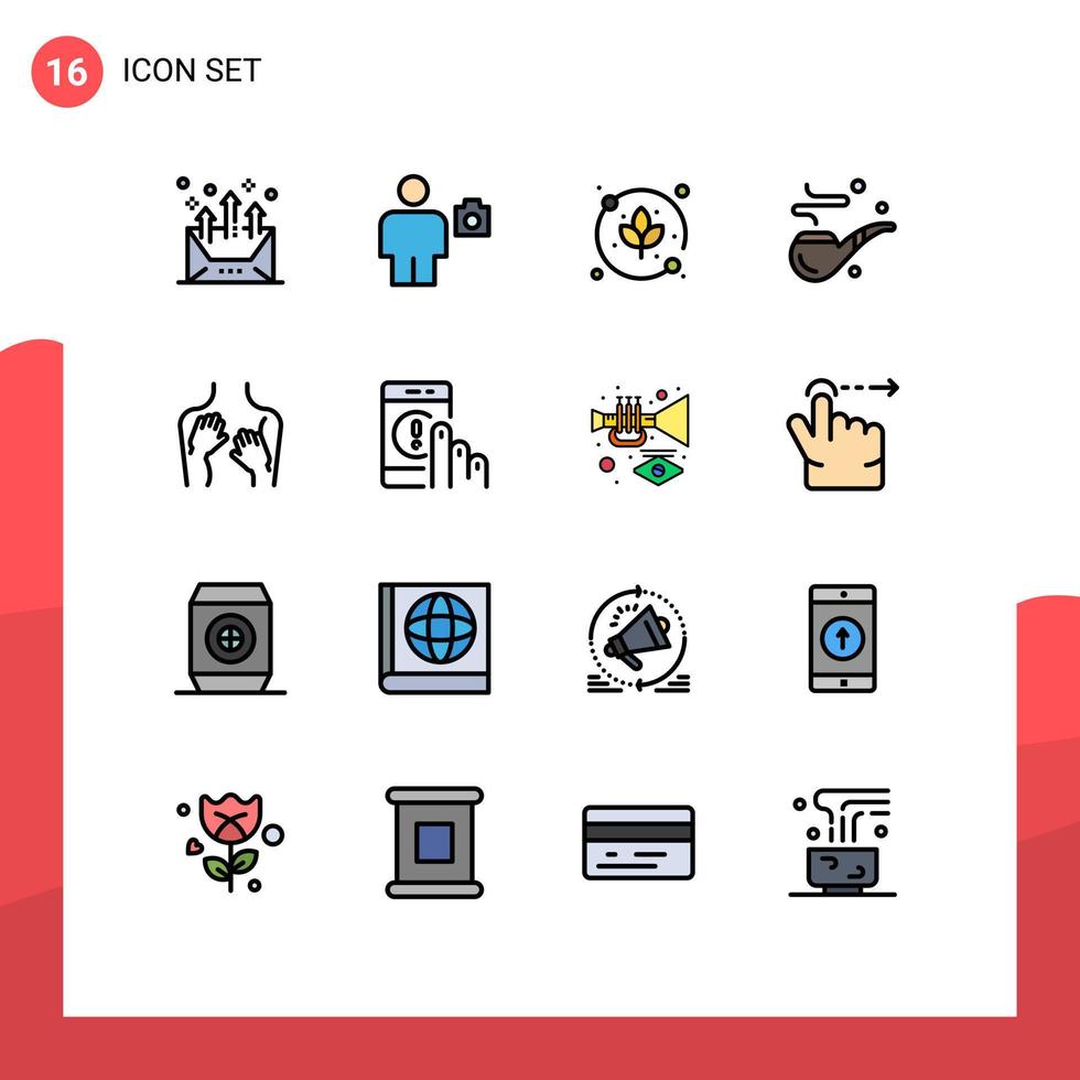 16 interface utilisateur pack de lignes remplies de couleurs plates de signes et symboles modernes de la journée de la beauté humaine pipe agriculture éléments de conception vectoriels créatifs modifiables vecteur
