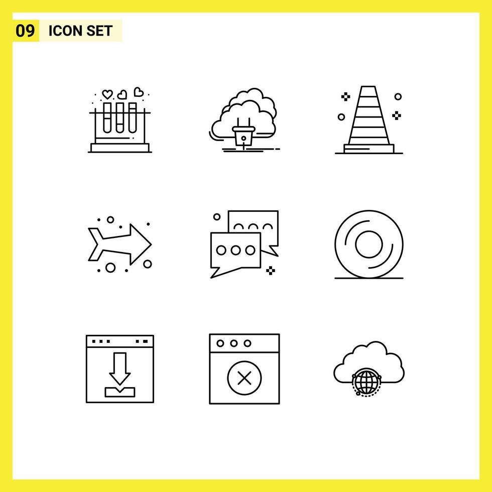 groupe de 9 contours modernes définis pour le réseau de direction de chat gauche vlc éléments de conception vectoriels modifiables vecteur