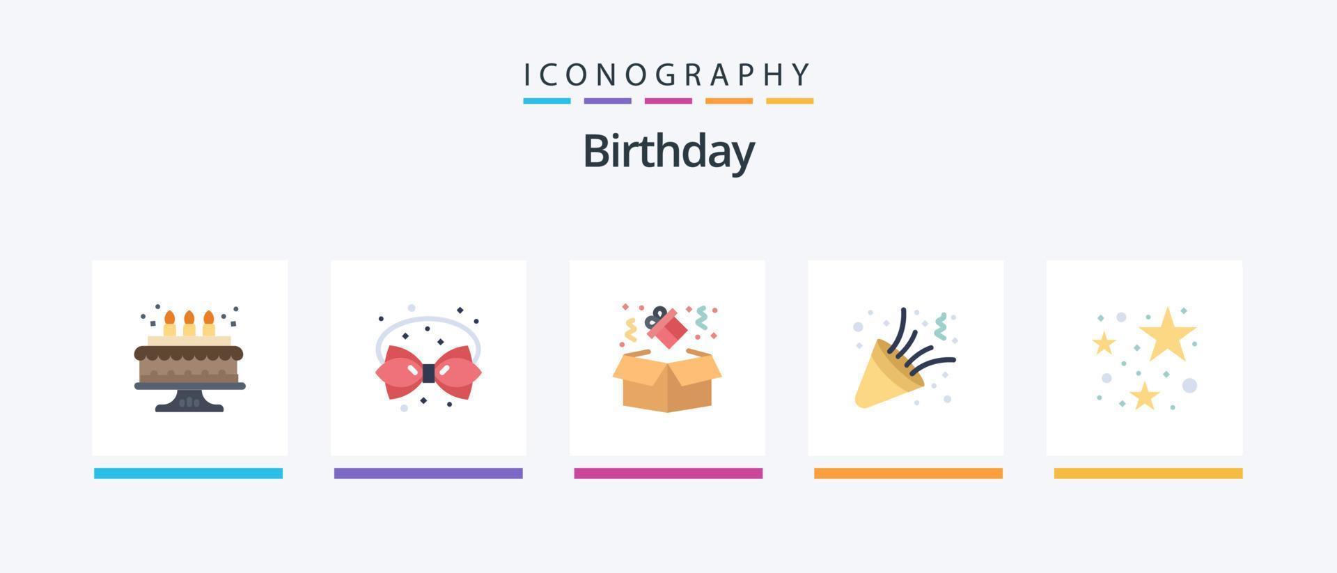 pack d'icônes anniversaire plat 5, y compris la fête. anniversaire. anniversaire. faire la fête. célébrer. conception d'icônes créatives vecteur