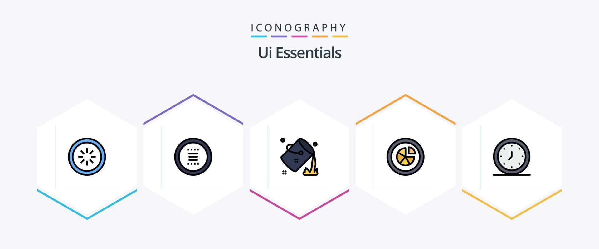 ui essentials 25 pack d'icônes fillline comprenant un diagramme. analytique. menu. peindre. couleur vecteur